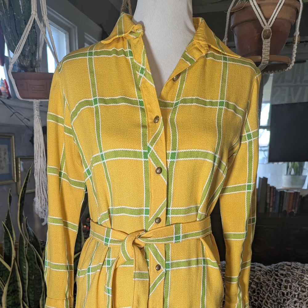 Yellow Plaid Button-Up Dress
